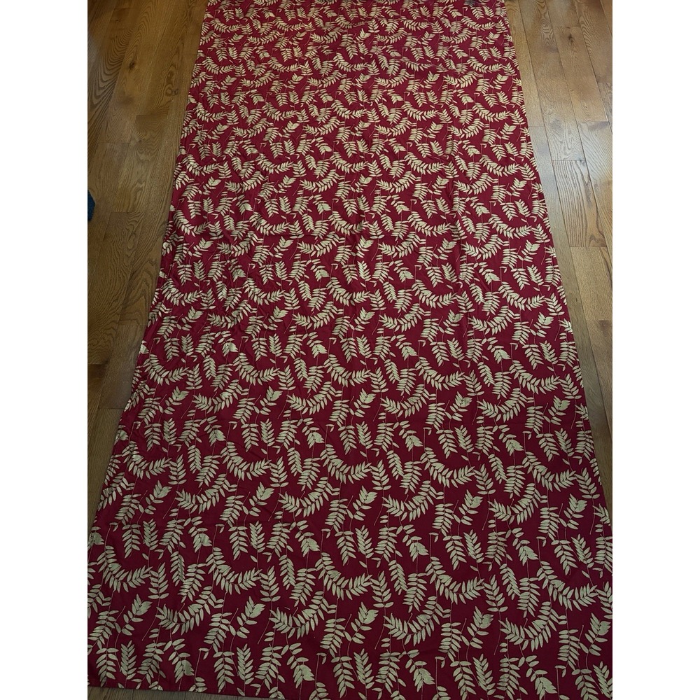Tablecloth Red Gold Metallic Leaf Block Print Cotton India 54x113 Fall Holiday